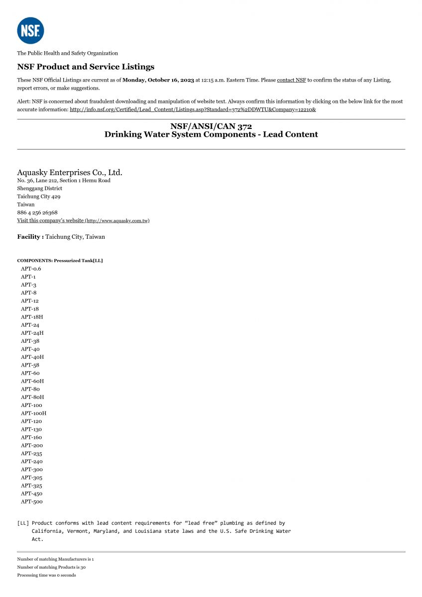 NSF/ANSI 372 Drinking Water System Components - Lead Content